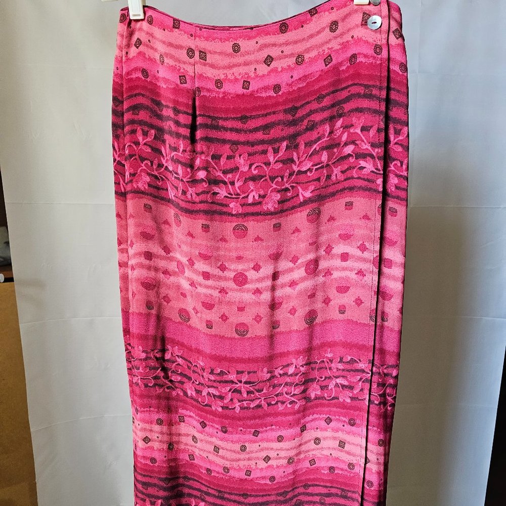 Petite Sophisticate Straight Wrap-around Burgundy and Pink Skirt - Size 10